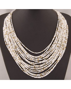 Bohemian Style Dense Layers Mini Beads Costume Necklace - White