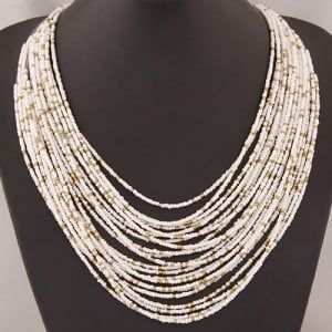 Bohemian Style Dense Layers Mini Beads Costume Necklace - White