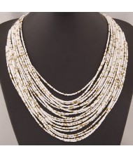 Bohemian Style Dense Layers Mini Beads Costume Necklace - White