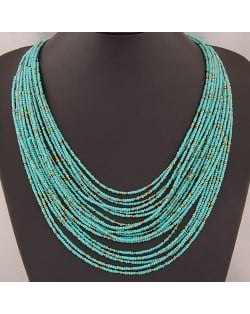 Bohemian Style Dense Layers Mini Beads Costume Necklace - Green