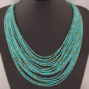 Bohemian Style Dense Layers Mini Beads Costume Necklace - Green