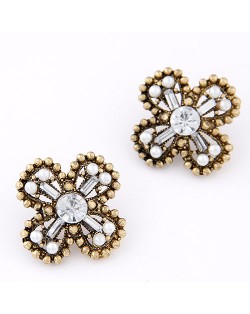 Vintage Studs Rim Cross Design Ear Studs - White