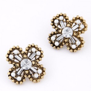 Vintage Studs Rim Cross Design Ear Studs - White