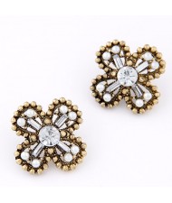 Vintage Studs Rim Cross Design Ear Studs - White