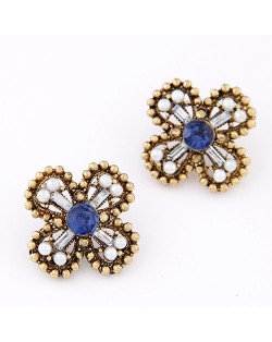 Vintage Studs Rim Cross Design Ear Studs - Blue