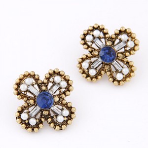 Vintage Studs Rim Cross Design Ear Studs - Blue