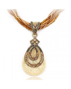 Bohemian Style Rhinestone Decorated Vintage Waterdrop Pendant Mini Beads and Threads Weaving Necklace - Champagne