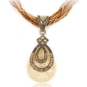 Bohemian Style Rhinestone Decorated Vintage Waterdrop Pendant Mini Beads and Threads Weaving Necklace - Champagne