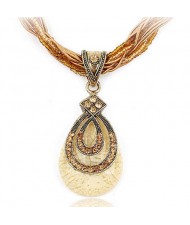 Bohemian Style Rhinestone Decorated Vintage Waterdrop Pendant Mini Beads and Threads Weaving Necklace - Champagne