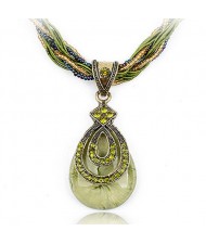 Bohemian Style Rhinestone Decorated Vintage Waterdrop Pendant Mini Beads and Threads Weaving Necklace - Green