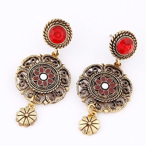 Vintage Button Pendant - Red & Gold Floral