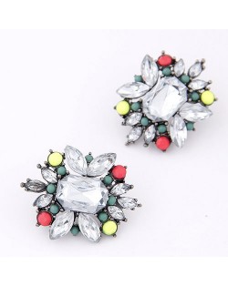 Resin Gem Jointed Fluorescent Color Beads Decorated Ear Studs - Multicolor