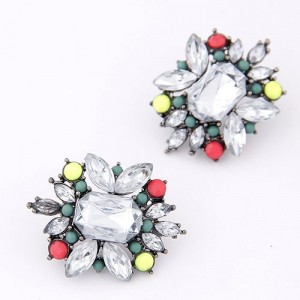 Resin Gem Jointed Fluorescent Color Beads Decorated Ear Studs - Multicolor