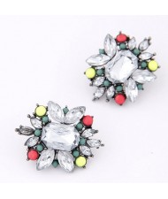 Resin Gem Jointed Fluorescent Color Beads Decorated Ear Studs - Multicolor