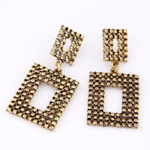 Vintage Studs Fashion Linked Squares Earrings - Copper