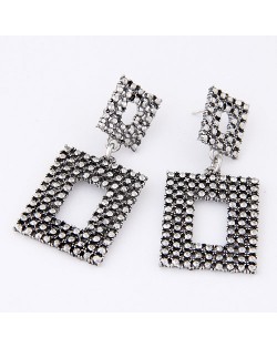 Vintage Studs Fashion Linked Squares Earrings - Vintage Silver