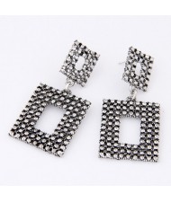 Vintage Studs Fashion Linked Squares Earrings - Vintage Silver