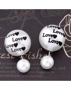 Love Theme Twin Pearl Balls Ear Studs