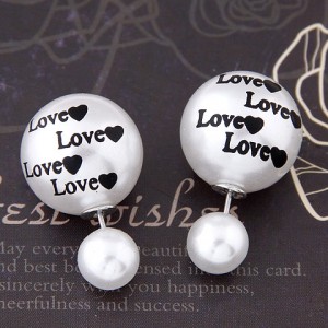 Love Theme Twin Pearl Balls Ear Studs