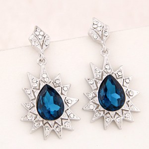 Baroque Fashion Waterdrop Shape Ink Blue Rhinestone Inlaid Dangling Earrings