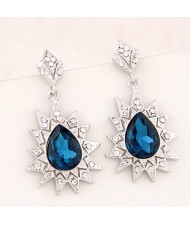 Baroque Fashion Waterdrop Shape Ink Blue Rhinestone Inlaid Dangling Earrings