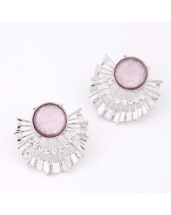 Opal Embedded Semi-radiation Shape Design Ear Studs - Pink