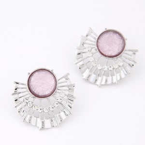 Opal Embedded Semi-radiation Shape Design Ear Studs - Pink