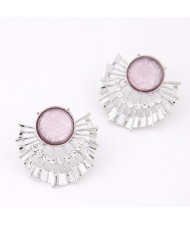 Opal Embedded Semi-radiation Shape Design Ear Studs - Pink