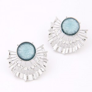 Opal Embedded Semi-radiation Shape Design Ear Studs - Blue