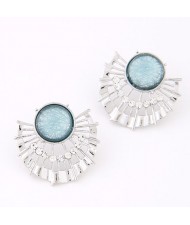 Opal Embedded Semi-radiation Shape Design Ear Studs - Blue