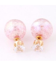 Brilliant Crystal Quality Resin Gem Ball Ear Studs - Pink