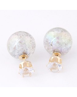 Brilliant Crystal Quality Resin Gem Ball Ear Studs - Gray