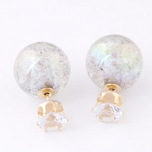 Brilliant Crystal Quality Resin Gem Ball Ear Studs - Gray