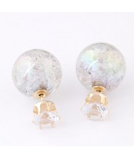 Brilliant Crystal Quality Resin Gem Ball Ear Studs - Gray