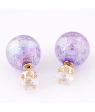 Brilliant Crystal Quality Resin Gem Ball Ear Studs - Violet