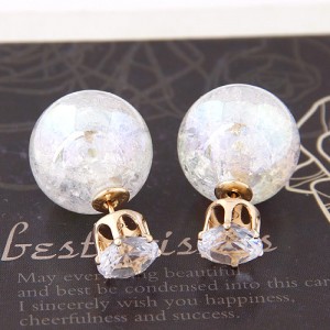 Brilliant Crystal Quality Resin Gem Ball Ear Studs - White