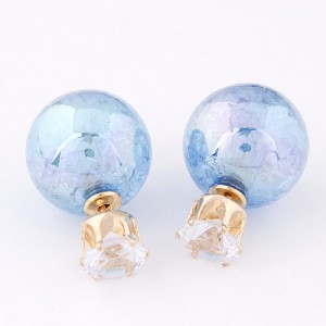 Brilliant Crystal Quality Resin Gem Ball Ear Studs - Blue