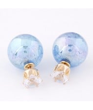 Brilliant Crystal Quality Resin Gem Ball Ear Studs - Blue