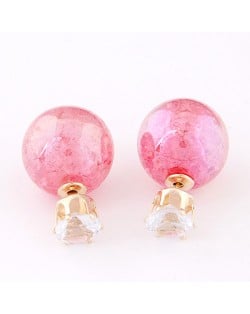Brilliant Crystal Quality Resin Gem Ball Ear Studs - Rose
