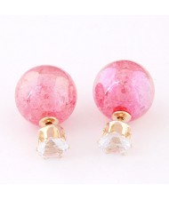 Brilliant Crystal Quality Resin Gem Ball Ear Studs - Rose