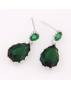 Graceful Teardrop Shape Cubic Zirconia Dangling Earrings - Ink Green