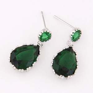 Graceful Teardrop Shape Cubic Zirconia Dangling Earrings - Ink Green