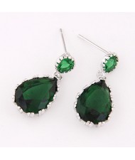 Graceful Teardrop Shape Cubic Zirconia Dangling Earrings - Ink Green