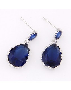 Graceful Teardrop Shape Cubic Zirconia Dangling Earrings - Royal Blue