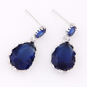 Graceful Teardrop Shape Cubic Zirconia Dangling Earrings - Royal Blue