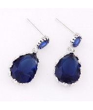 Graceful Teardrop Shape Cubic Zirconia Dangling Earrings - Royal Blue