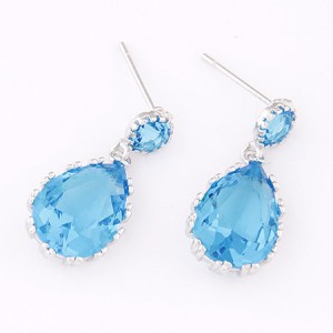 Graceful Teardrop Shape Cubic Zirconia Dangling Earrings - Blue