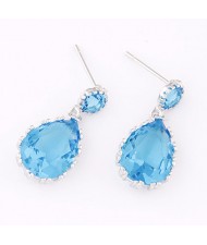 Graceful Teardrop Shape Cubic Zirconia Dangling Earrings - Blue