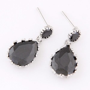 Graceful Teardrop Shape Cubic Zirconia Dangling Earrings - Gray