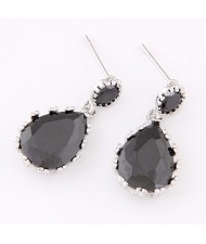 Graceful Teardrop Shape Cubic Zirconia Dangling Earrings - Gray